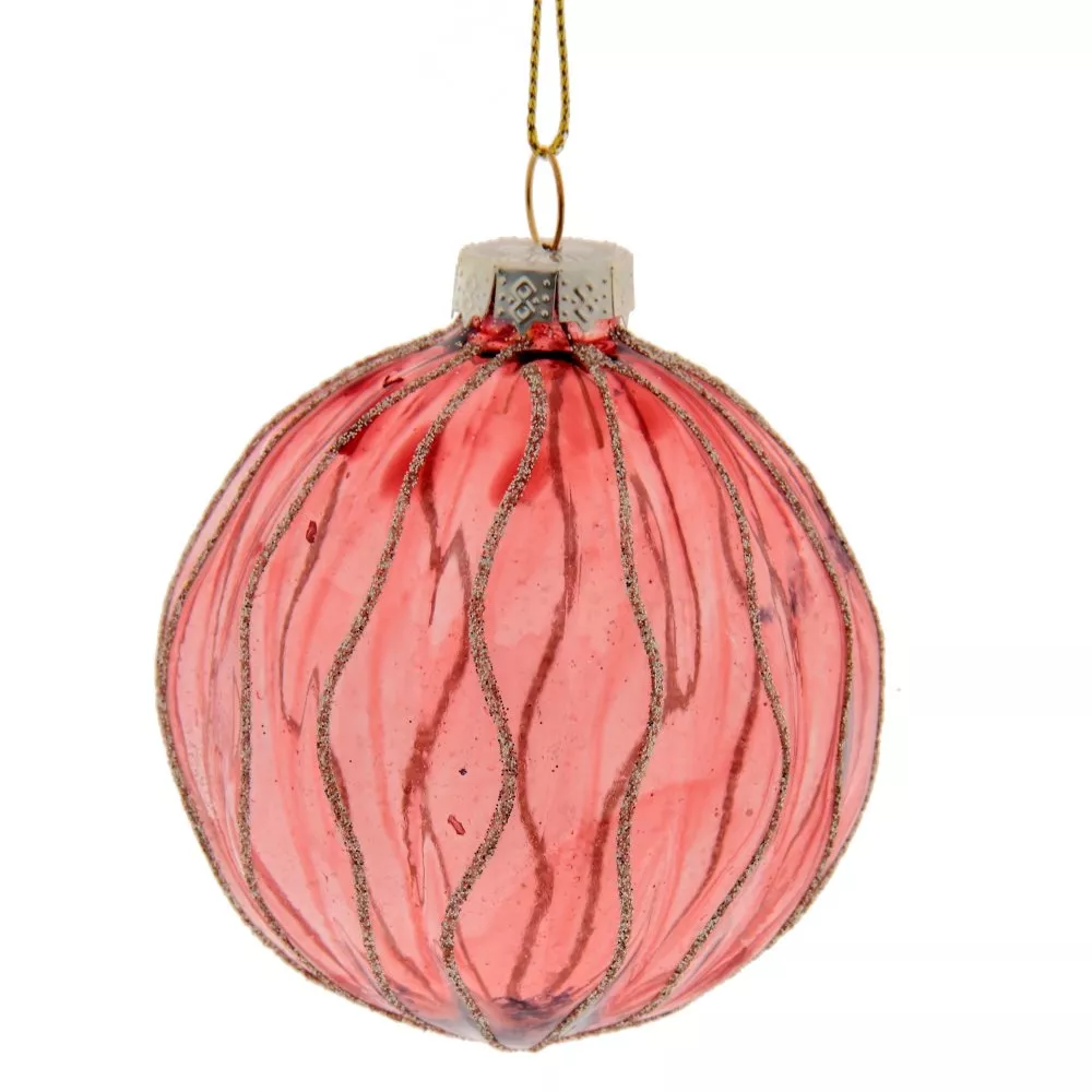 Украшение новогоднее Шар Линии, розовый 8х8х10см по цене 