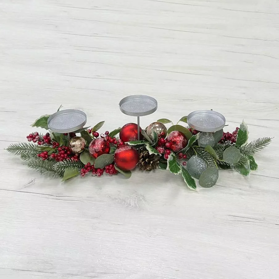 Подсвечник с еловыми ветками 60см зеленый арт.87374 по цене 