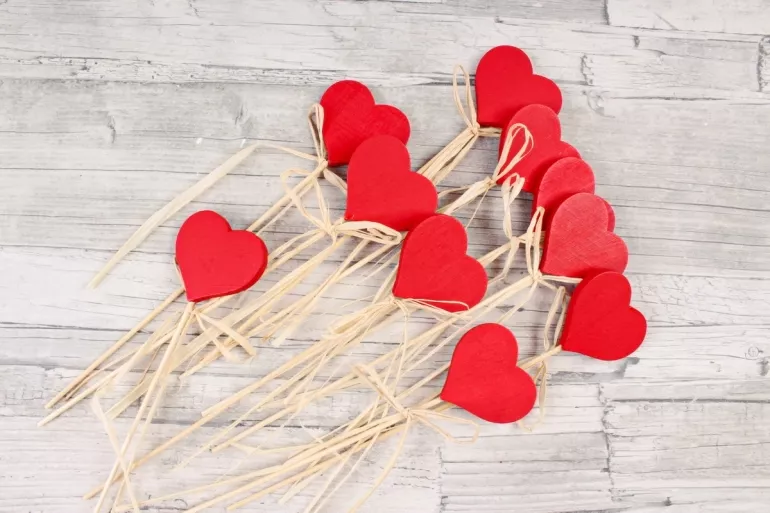 Набор вставок Сердце с глиттером пластик красный 6шт 5х23см по цене 