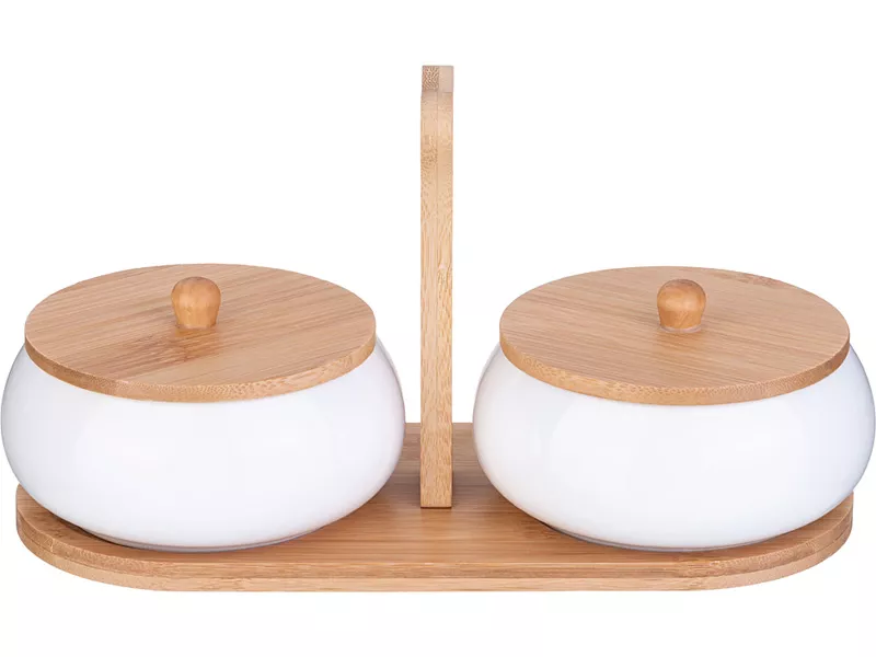 Набор банок на дер. подставке Лефард Натив 2пр. фарфор, дерево арт.587-187 по цене 