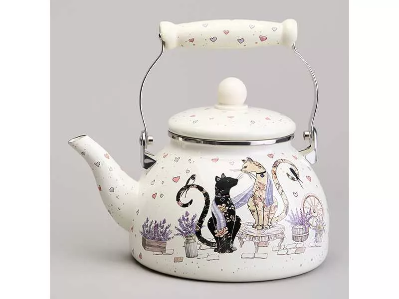 Чайник Агнесс эмаль Лавандовые кошки 2,6л, сталь арт.943-073 по цене 