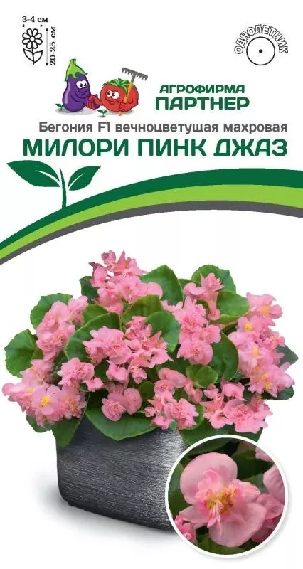 Семена Бегония вечноцветущая махровая F1 Милори Пинк Джаз 5 шт.Партнер 