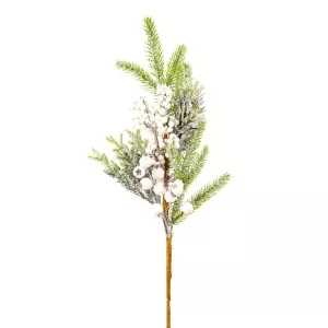 Ветка еловая с ягодами заснеженная зеленый белый 61см по цене 