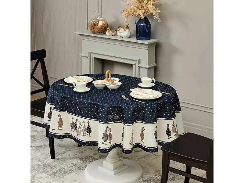 Скатерть овальная Семейная ферма 140х180см синий, хлопок твил пропитка арт.850-742-27 по цене 