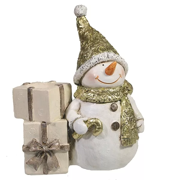Фигурка декоративная подсвечник Снеговик, полистоун золото 11.5х6х14см по цене 