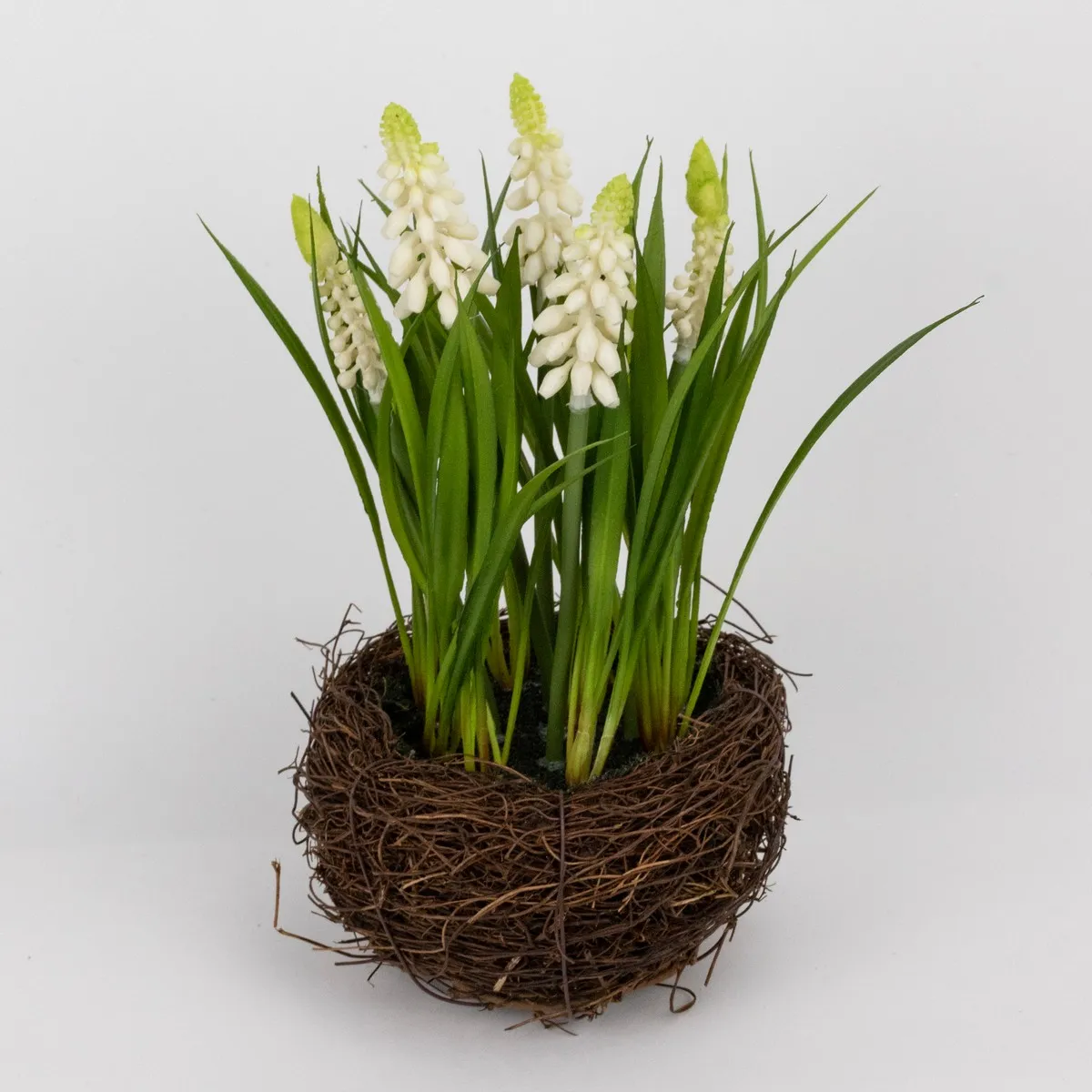 Цветок искусственный Мускари в кашпо 12х12х27см, белый по цене 