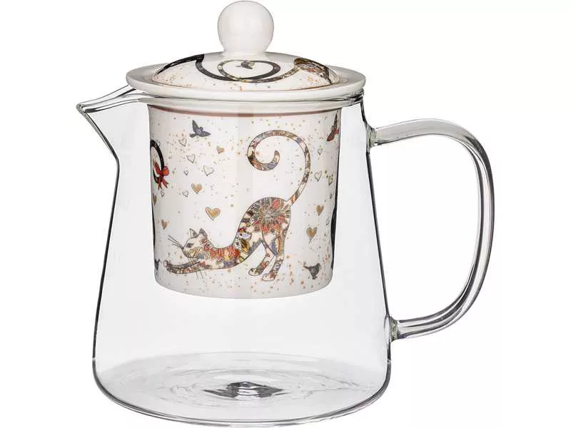 Чайник заварочный Парижские коты стеклянный с ситом 400мл арт.104-834 по цене 