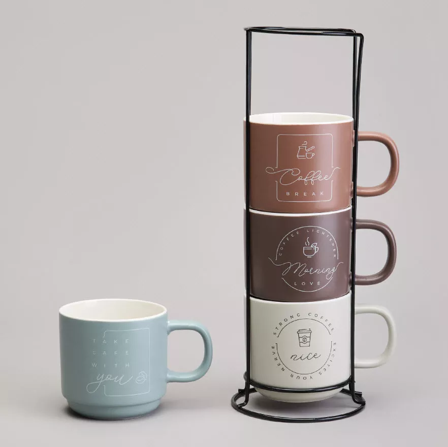 Набор кружек Лефард 4шт на метал.подставке, фарфор арт.756-473 по цене 