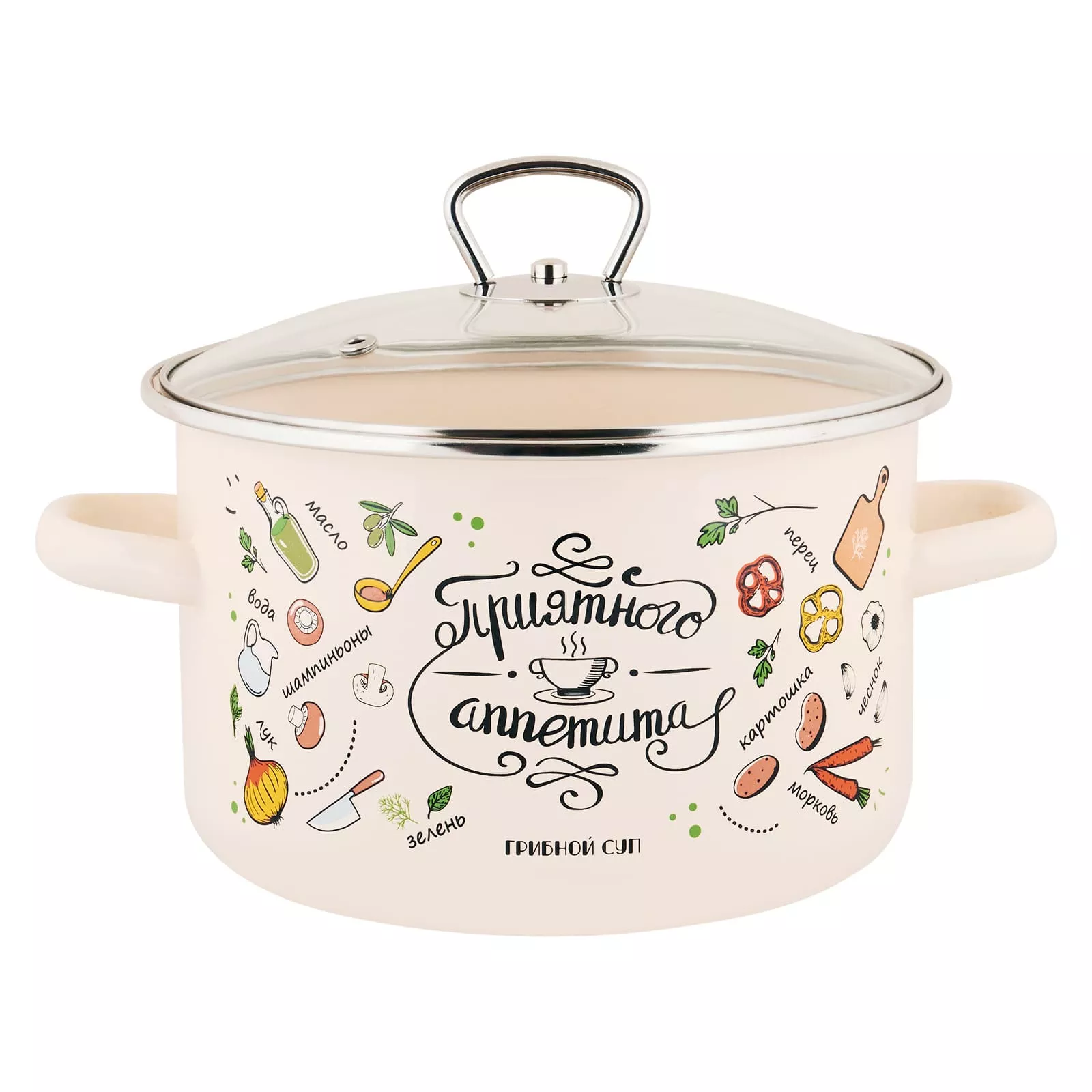 Кастрюля эмалированная цилиндр ТМ Аппетит Приятного аппетита 4,0л арт.1RD201S по цене 