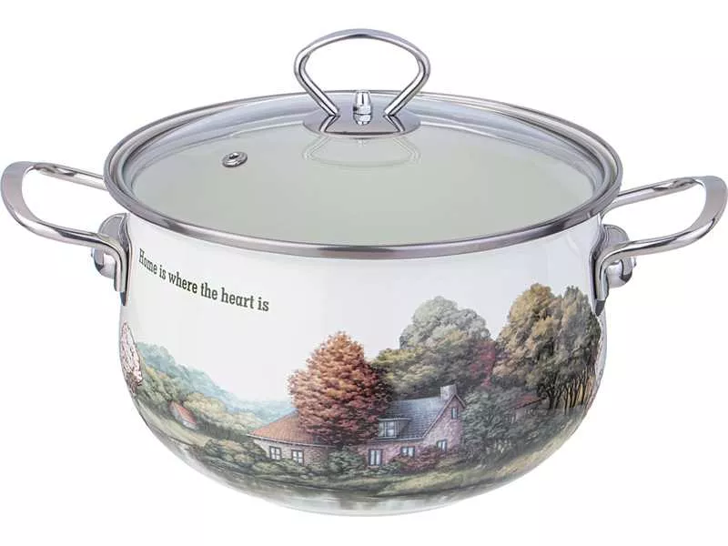 Кастрюля с крышкой Агнесс Семейный дом эмаль 22см 3,8л арт.943-068 по цене 