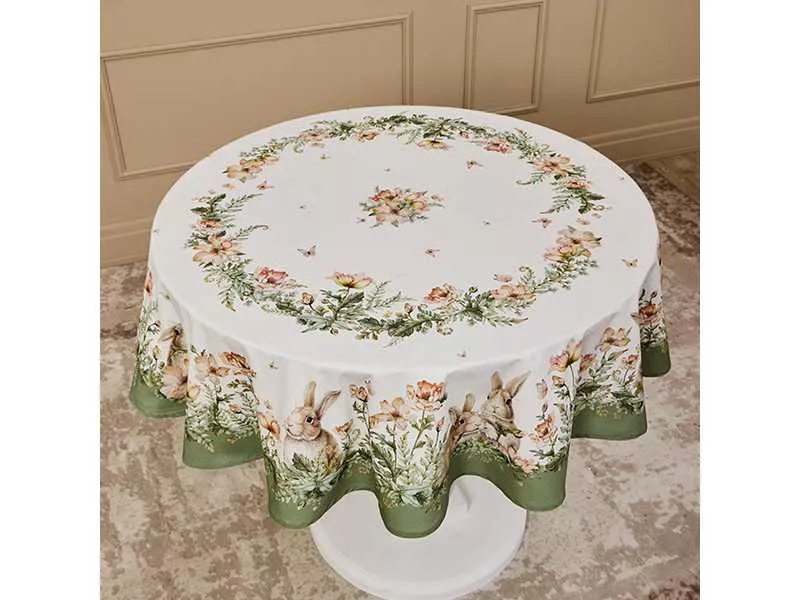 Скатерть круглая Сэнс Кролики 150см зеленый, хлопок твил пропитка арт.850-753-23 по цене 