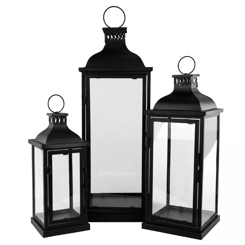Набор фонарей 3шт металл/стекло 20x20x55см, черный по цене 
