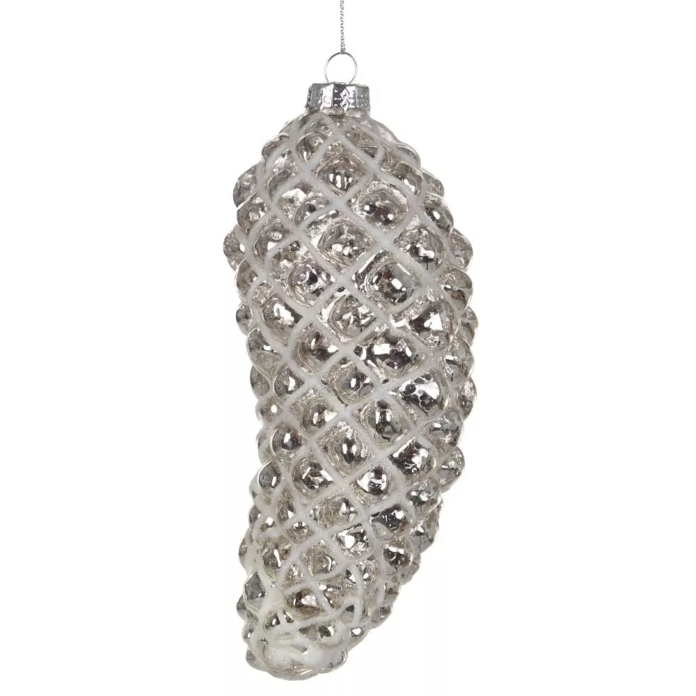 Украшение новогоднее Шишка стекло серебро 7х7х17см по цене 