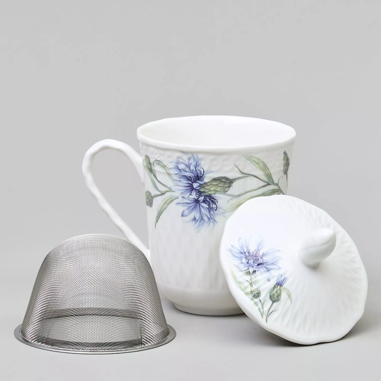 Кружка заварочная Лефард Васильки с крышкой и ситом 350мл, фарфор арт.760-833 по цене 
