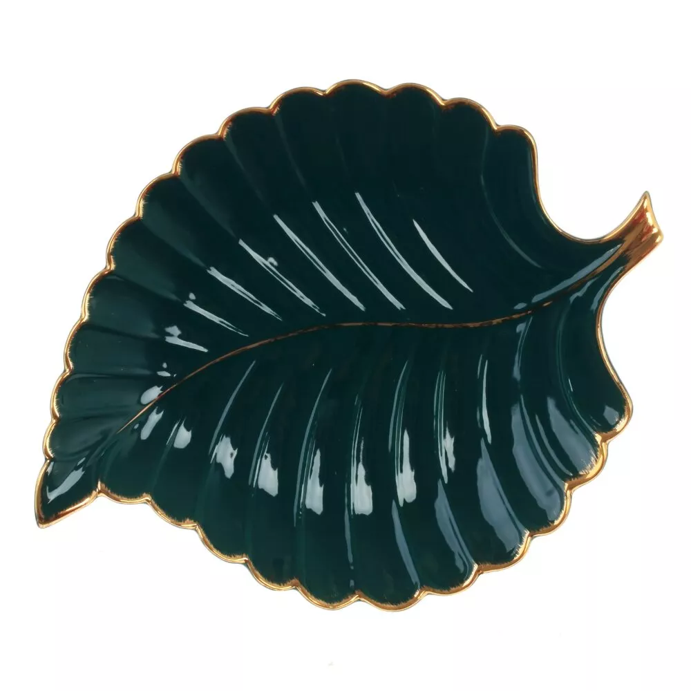 Блюдо Лист изящный, фарфор зеленый 27х21х2,5см по цене 