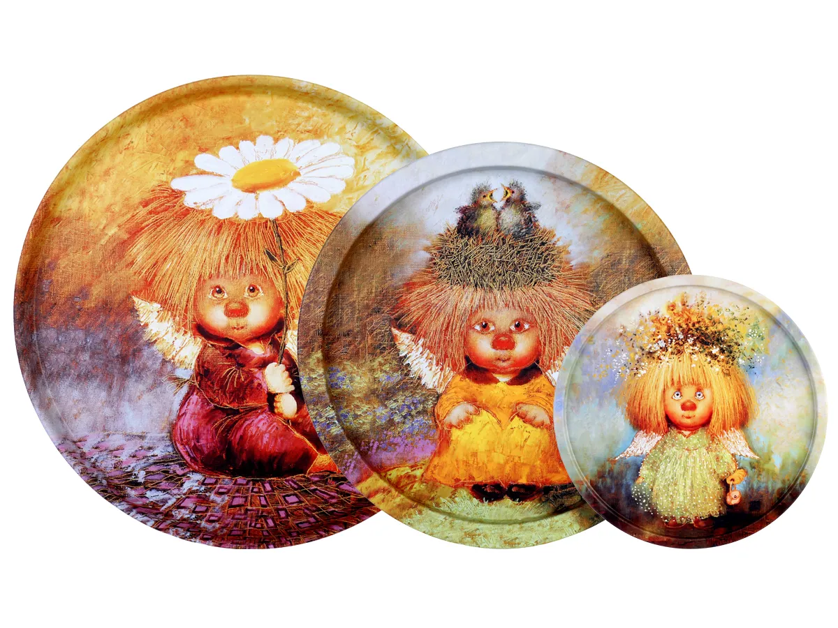 Набор подносов Ангел семейного счастья 3шт: 20х0,4см, 28,2х1,6см, 33х2,1см, металл арт.TS006 по цене 