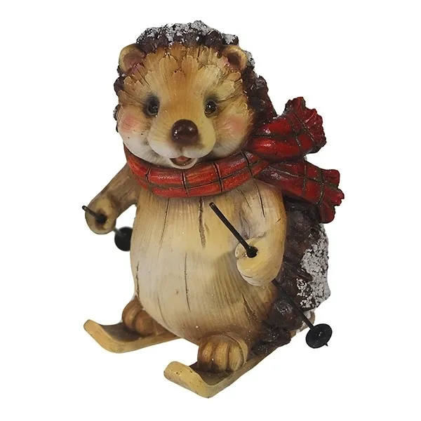 Фигура декоративная Еж на лыжах в шарфике, полистоун 8х8х16см по цене 