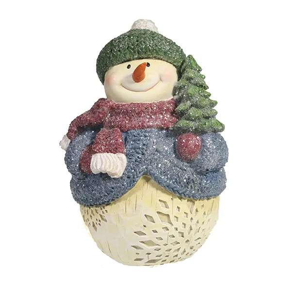 Фигура декоративная Снеговик с елкой, полистоун 11.5х11х15.5см по цене 