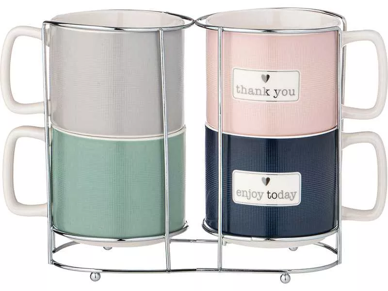 Набор кружек Лефард Время перерыва 350мл 4шт на мет. подставке, фарфор арт.260-660 по цене 