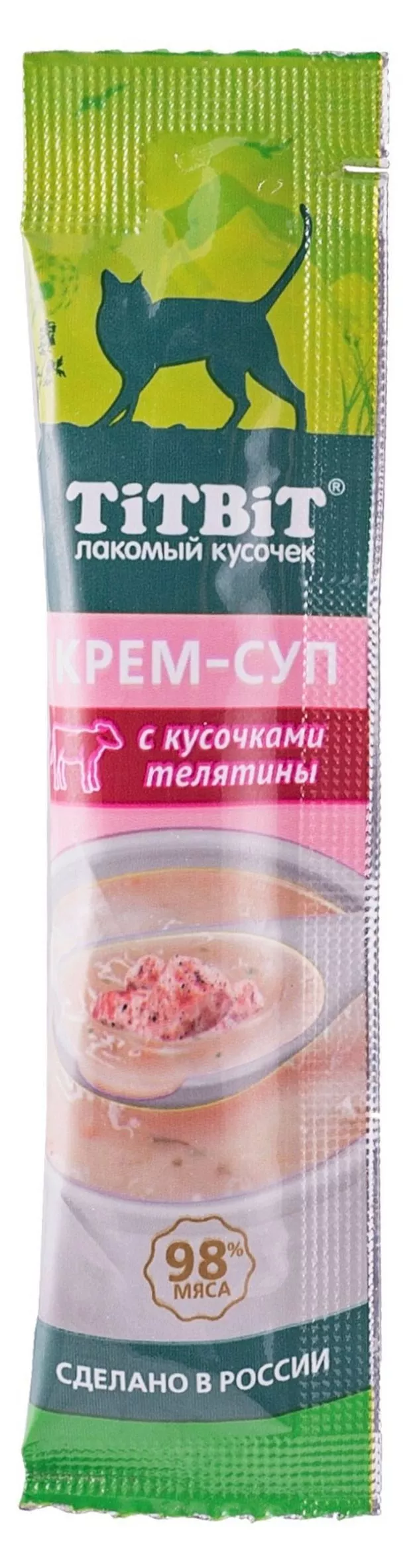 Крем-суп Тит Бит для кошек с кусочками телятины 100г по цене 