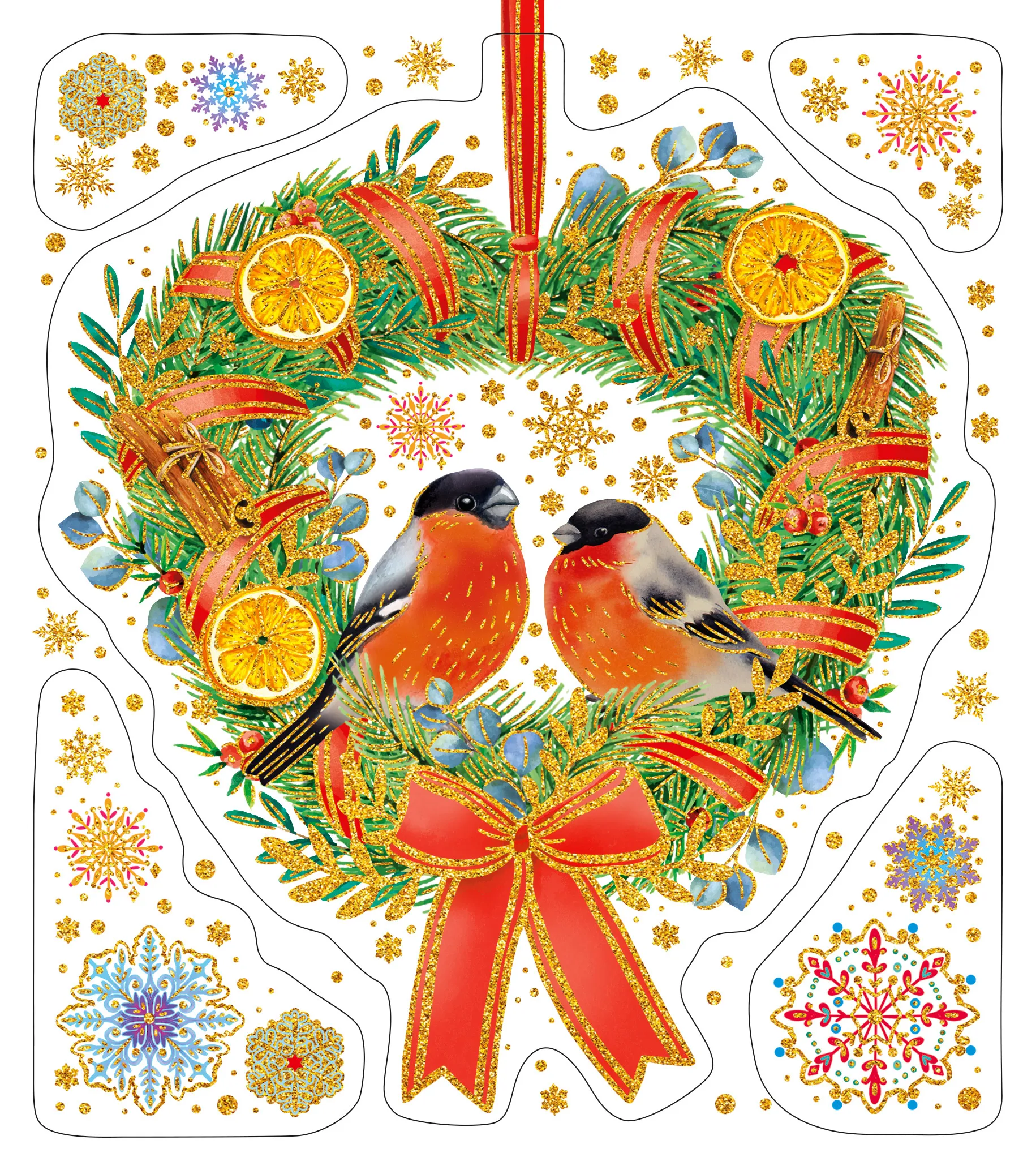 Украшение новогоднее оконное Снегири 15,5x17,5см, арт.90269 по цене 