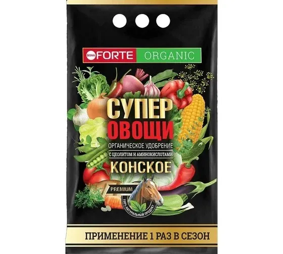 Удобрение сухое Бона Форте Конское  Супер овощи  с аминокислотами  и цеолитом 2 кг по цене 