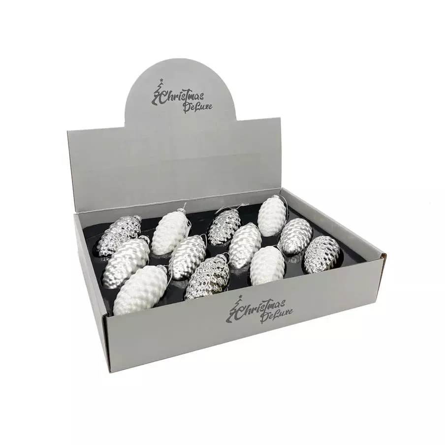 Шишка стеклянная 10х5см белый арт.86463 по цене 