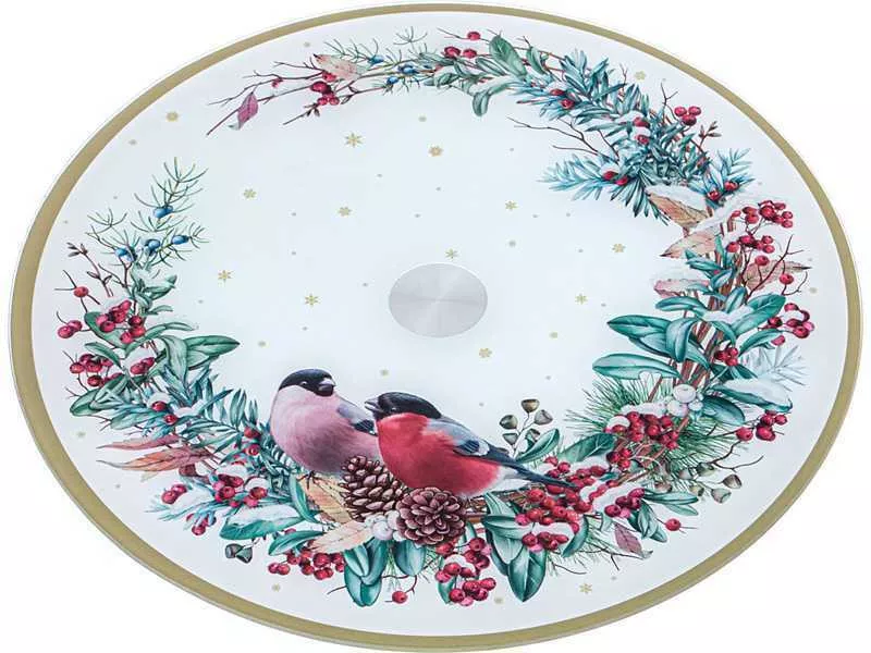 Тортовница вращающаяся Снегири 32х2,5см, стекло арт.357-258 по цене 