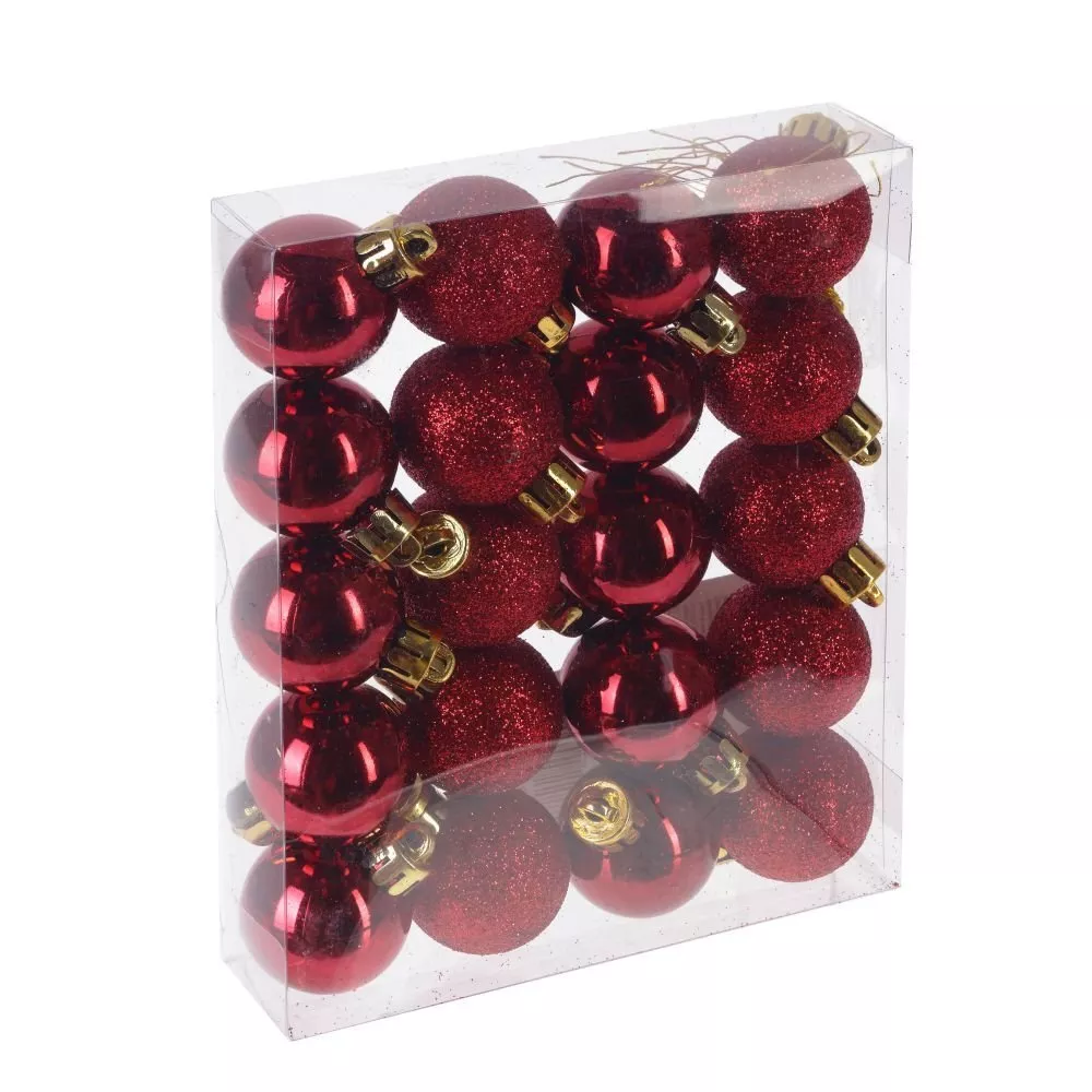 Украшение новогоднее Шар снежок вишневый набор из 20шт красный d3см 11,5х3х14,5см по цене 