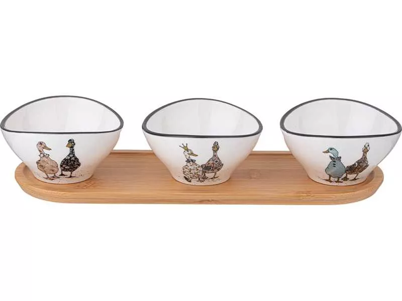 Набор салатников на дерев. подставке Лефард Семейная ферма 4пр, фарфор арт.263-1338 по цене 