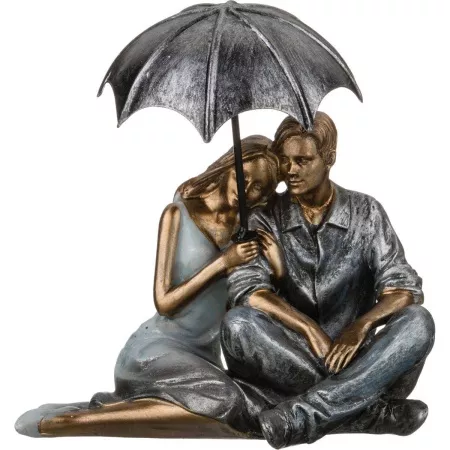 Статуэтка Влюбленные сидящие под зонтом, голубой 15х11х16см
